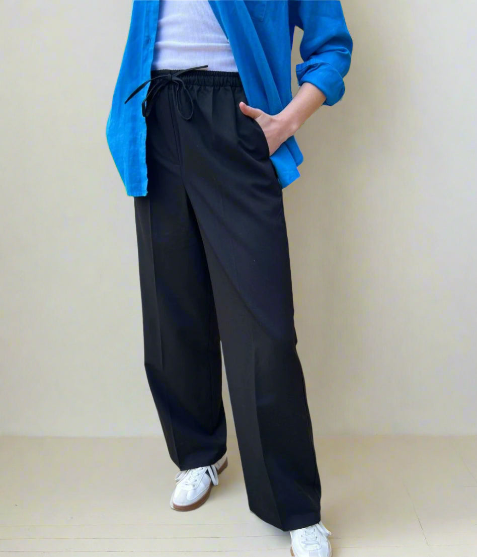 Black Wide Leg Drawstring Trousers