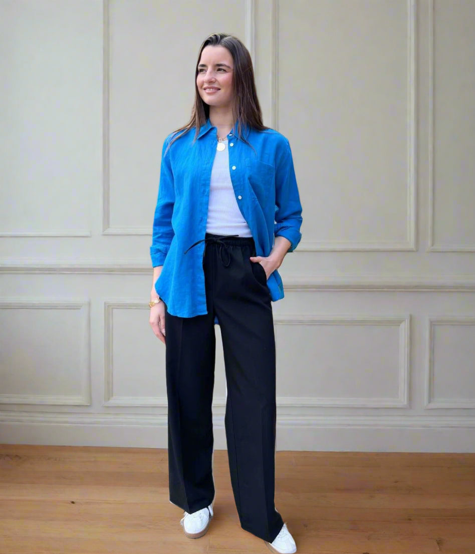 Black Wide Leg Drawstring Trousers