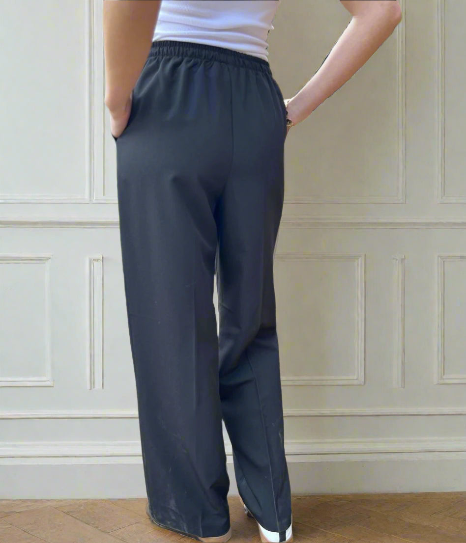 Black Wide Leg Drawstring Trousers