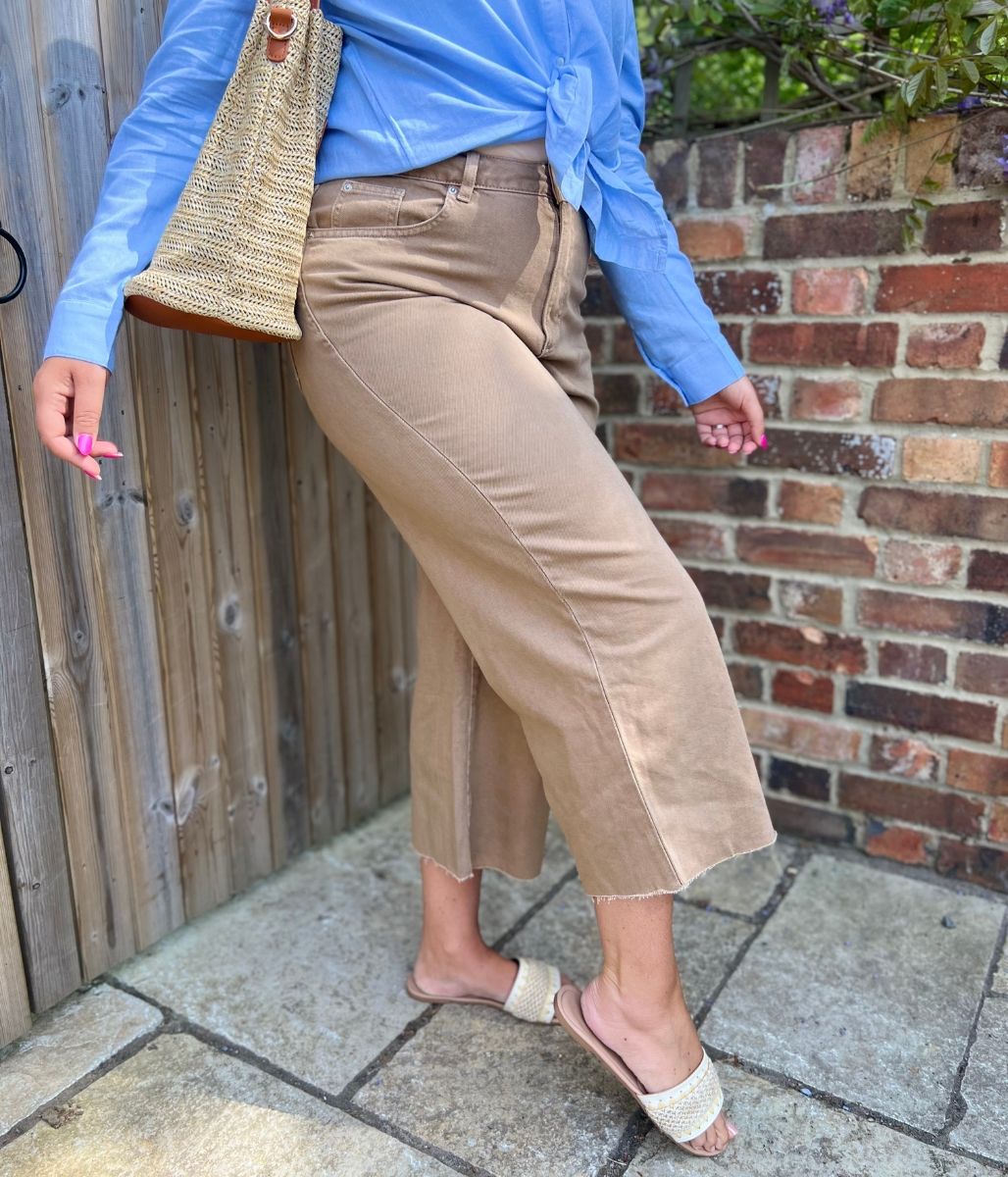 Tan Wide Leg Cropped Jeans
