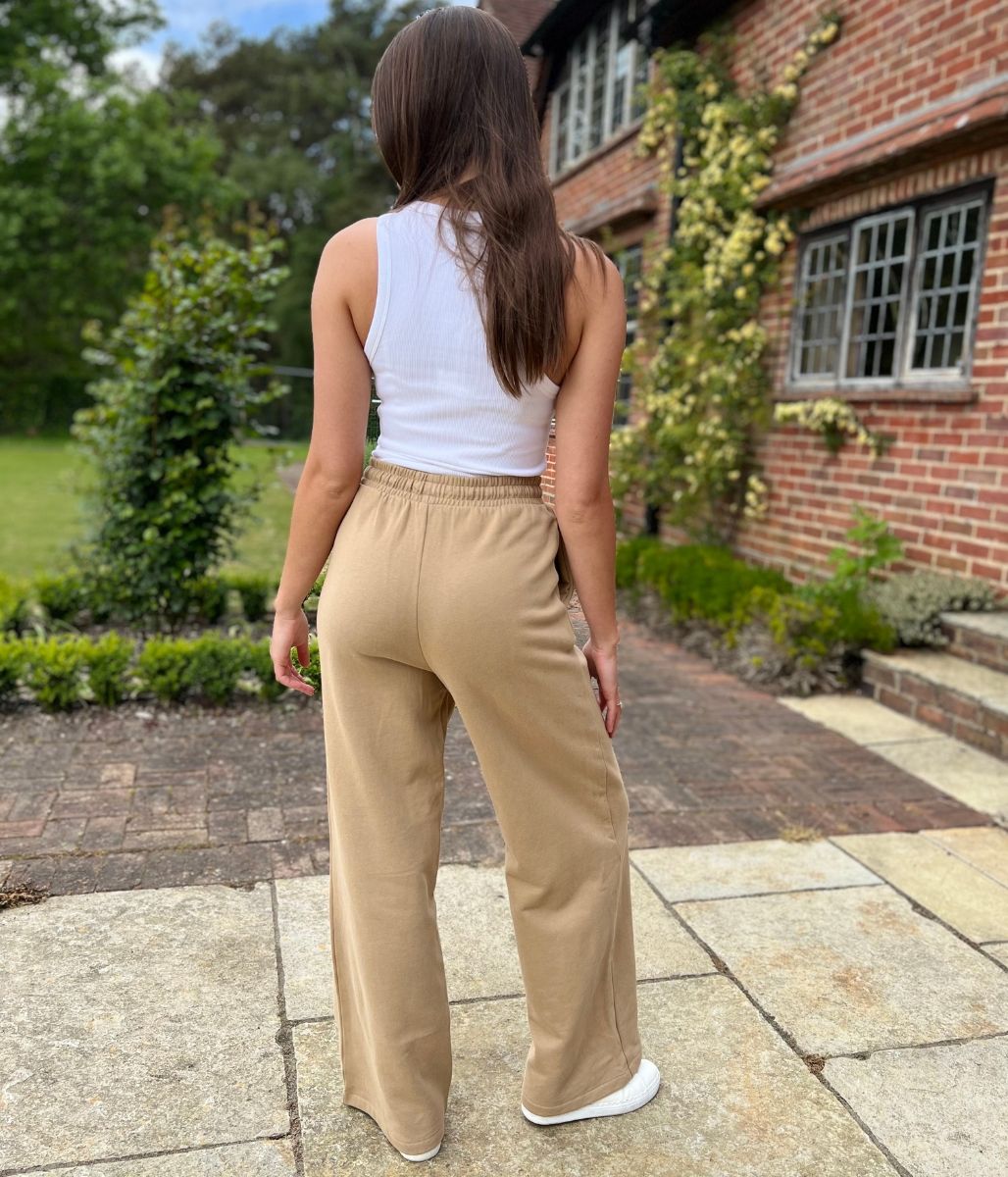 Tan Cotton Wide Leg Joggers