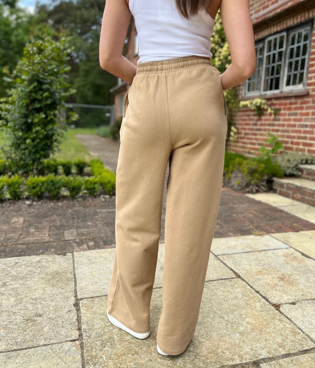 Tan Cotton Wide Leg Joggers