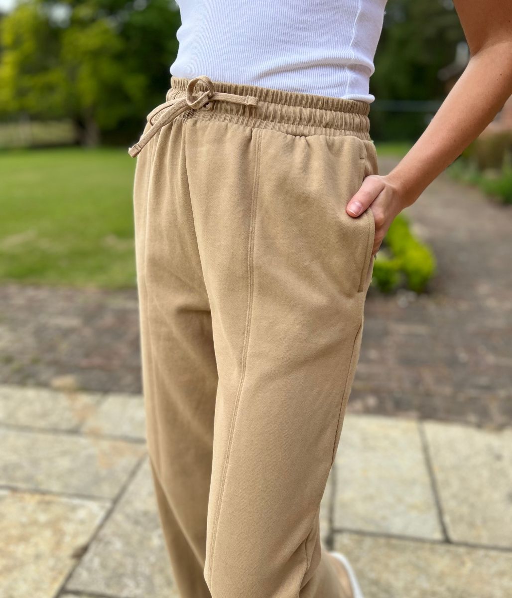 Tan Cotton Wide Leg Joggers