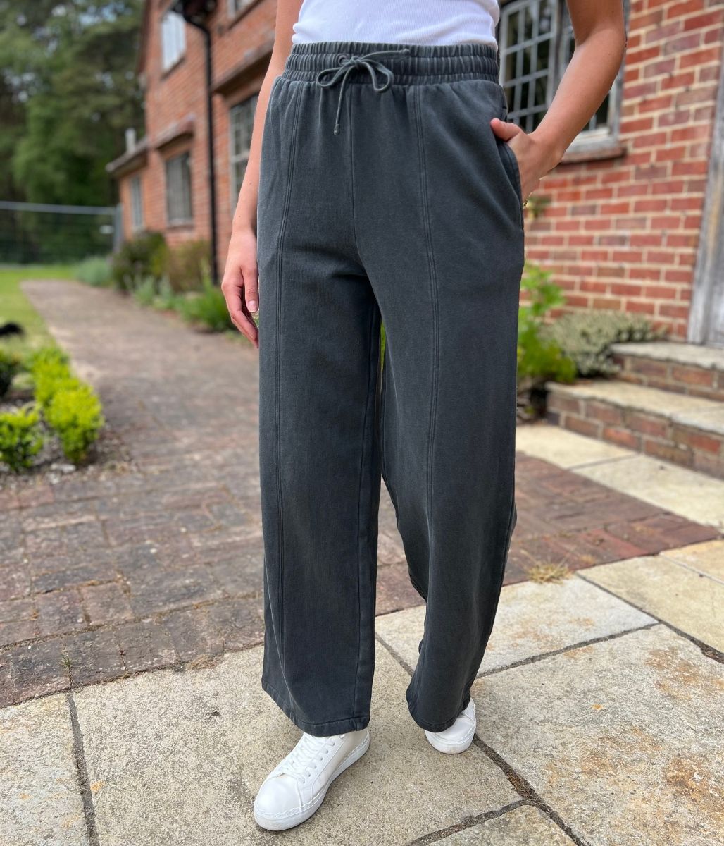 Charcoal Cotton Wide Leg Joggers