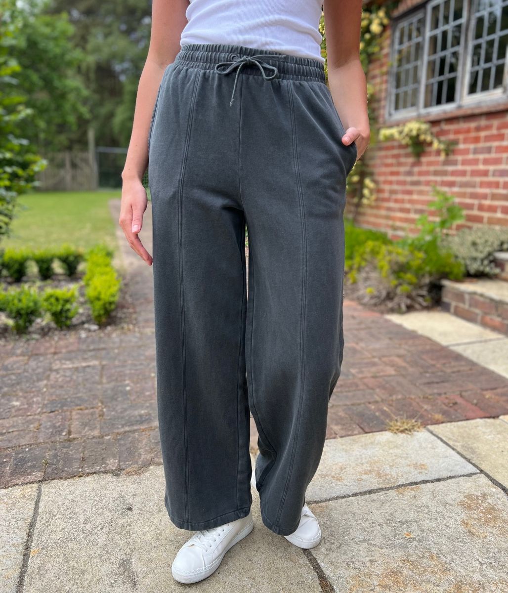 Charcoal Cotton Wide Leg Joggers