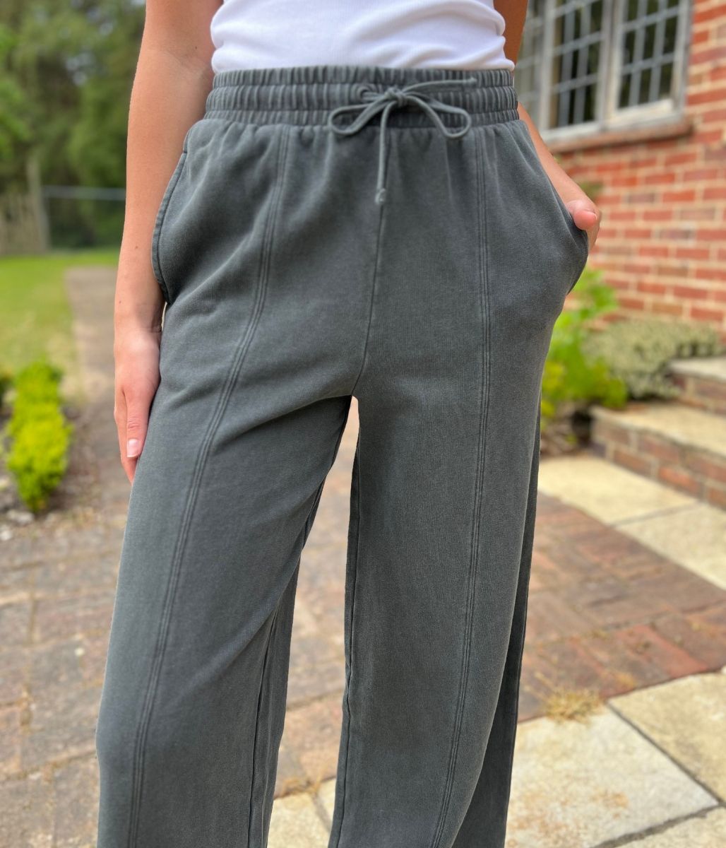 Charcoal Cotton Wide Leg Joggers