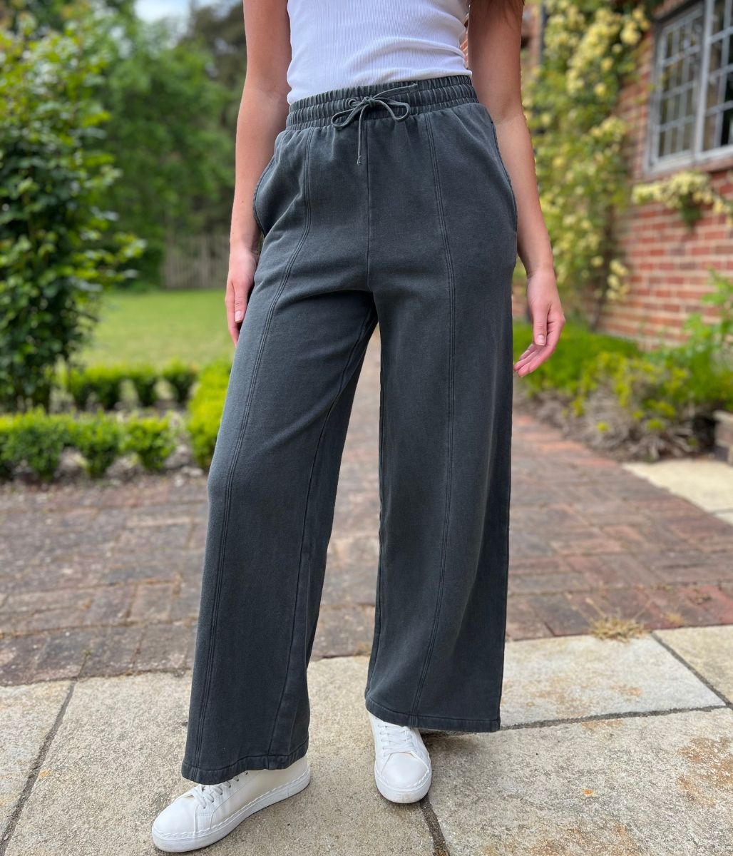Charcoal Cotton Wide Leg Joggers
