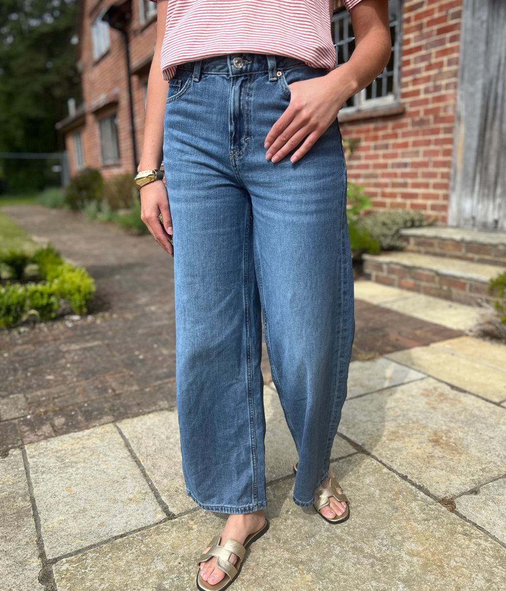 Mid Blue Slouchy Wide Leg Jeans