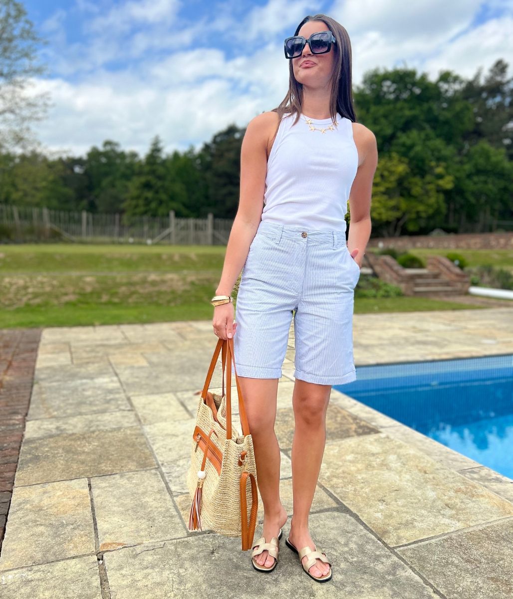 Light Blue Cotton Rich Striped Chino Shorts