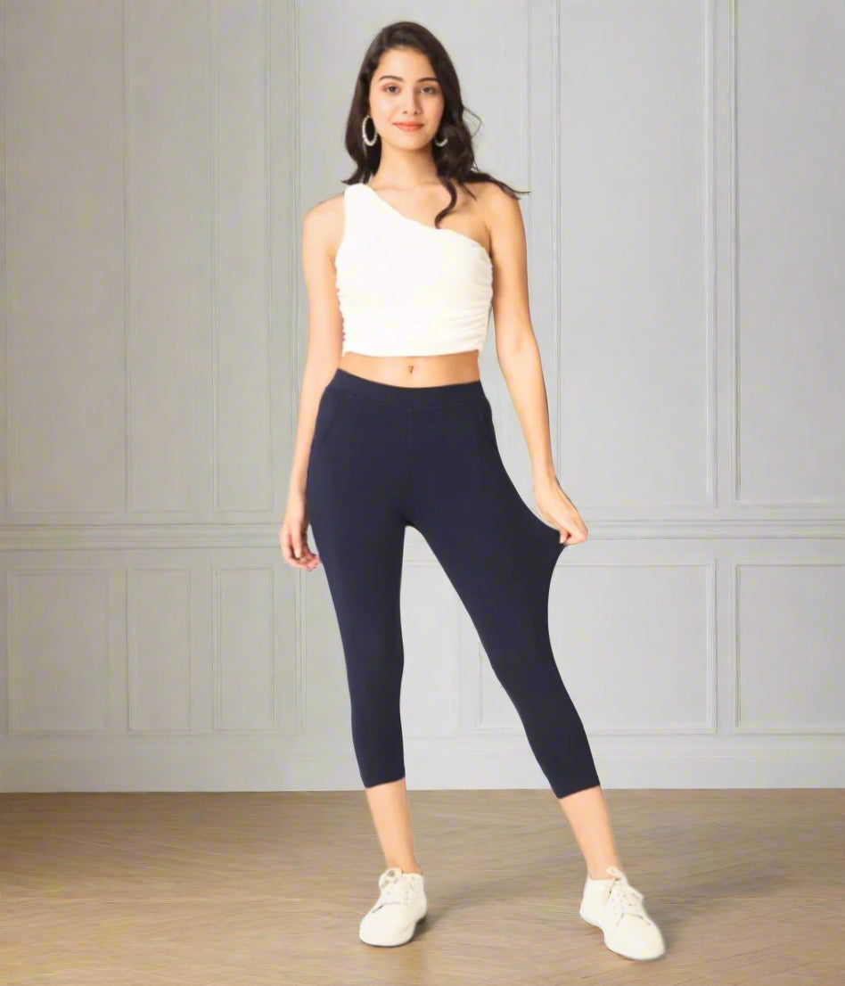 Navy Capri Stretch Leggings
