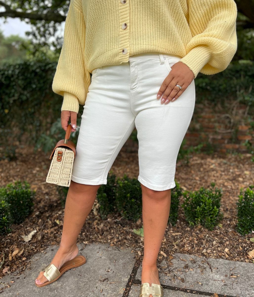 Ivory Knee Length Denim Shorts