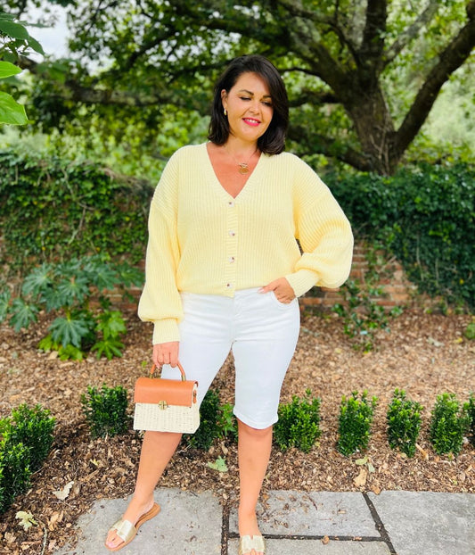 Ivory Knee Length Denim Shorts