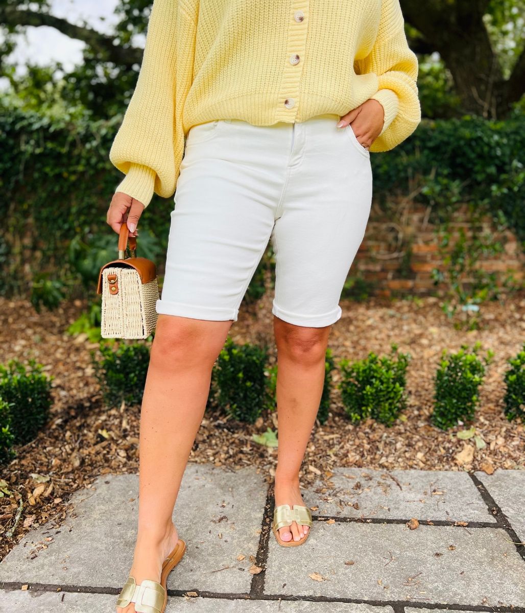 Ivory Knee Length Denim Shorts