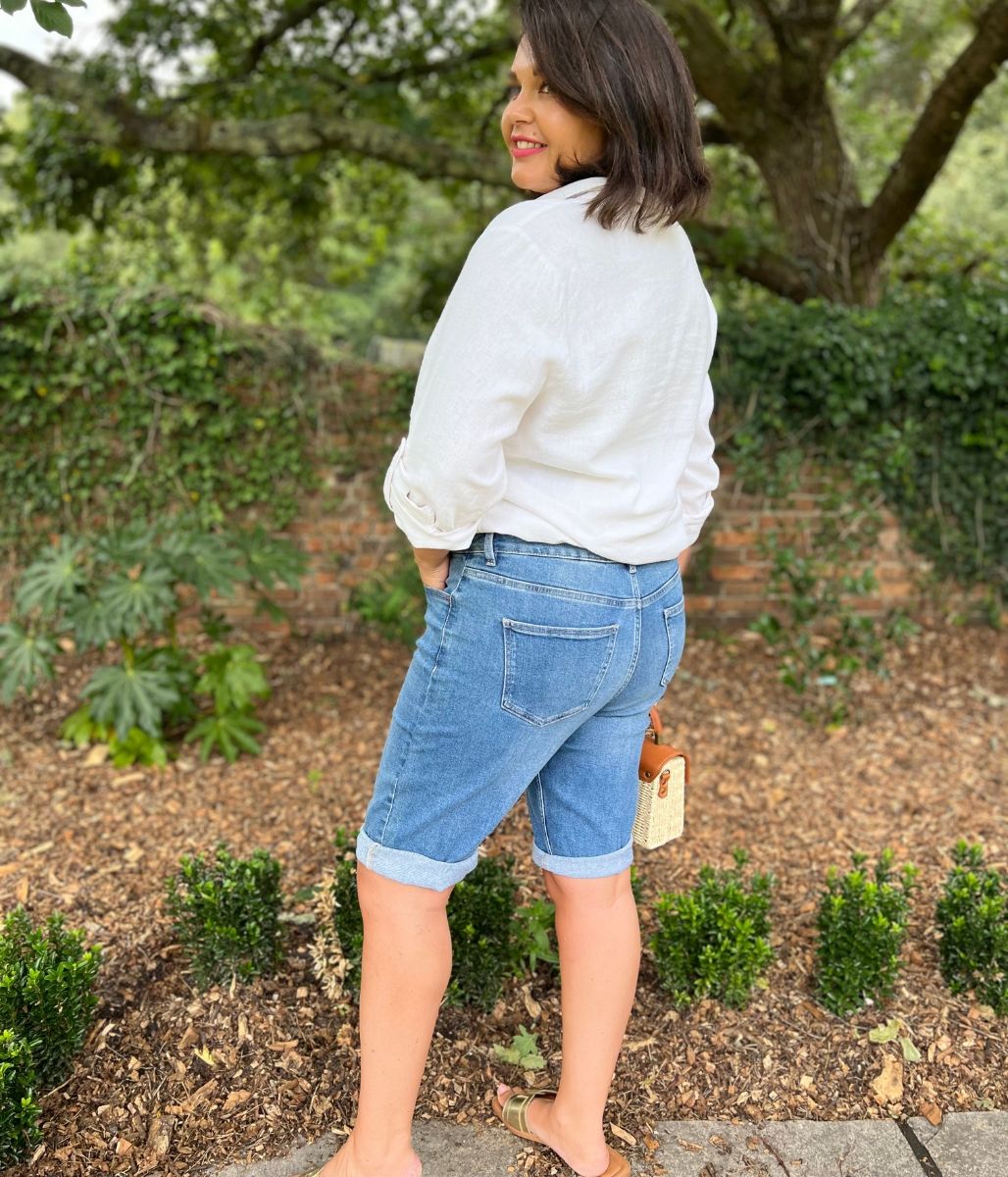 Mid Denim Knee Length Denim Shorts