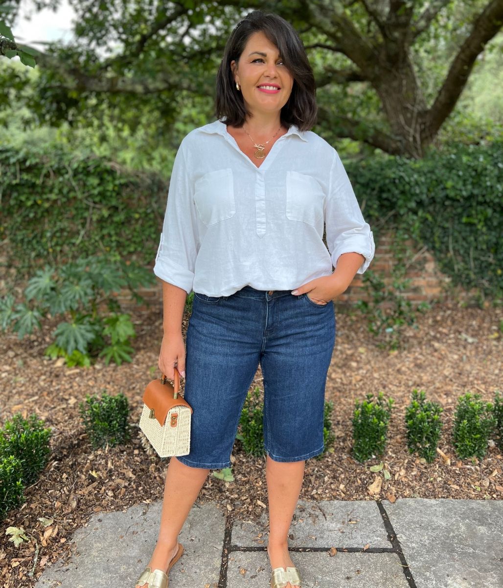 Dark Denim Knee Length Denim Shorts