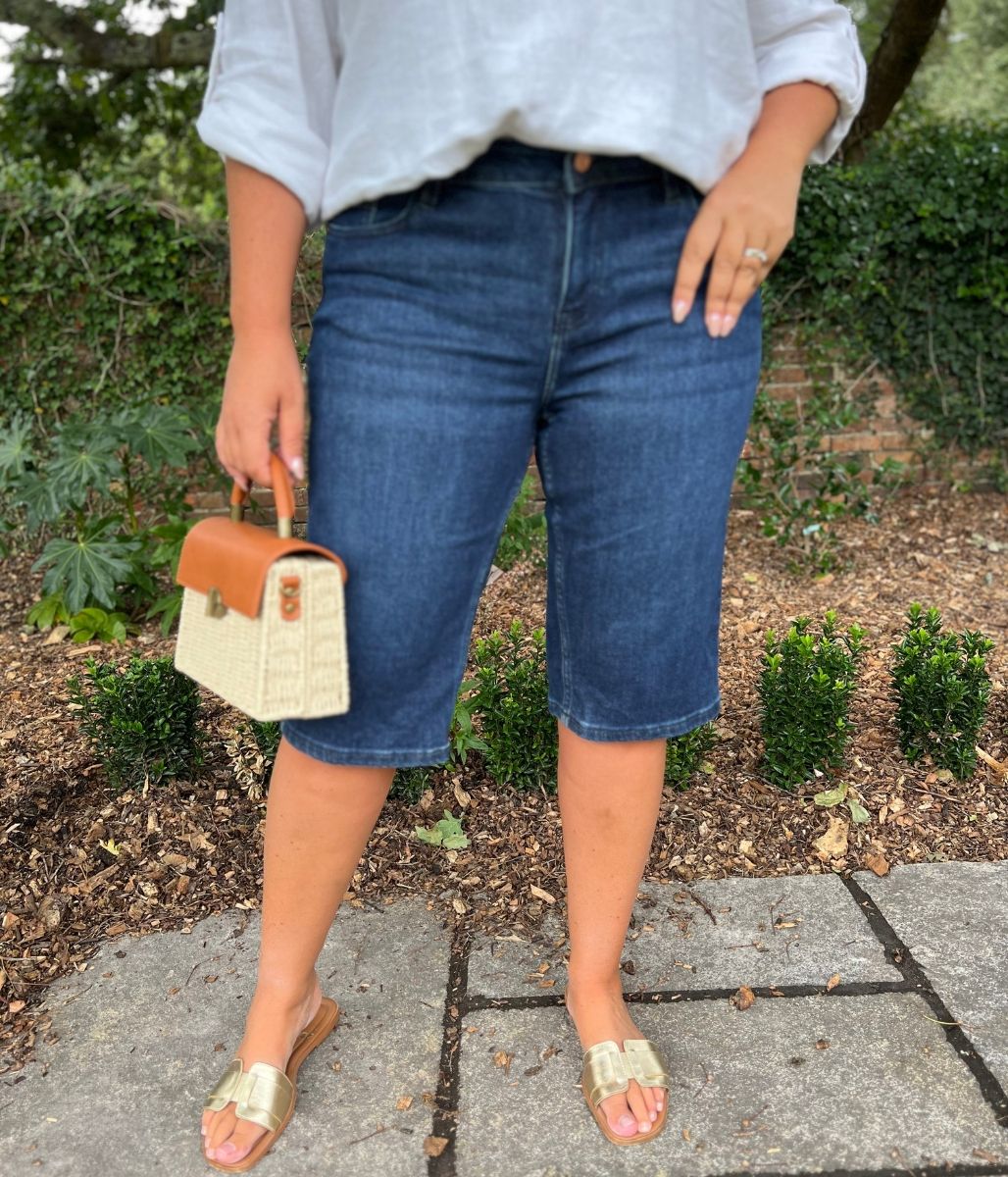 Dark Denim Knee Length Denim Shorts