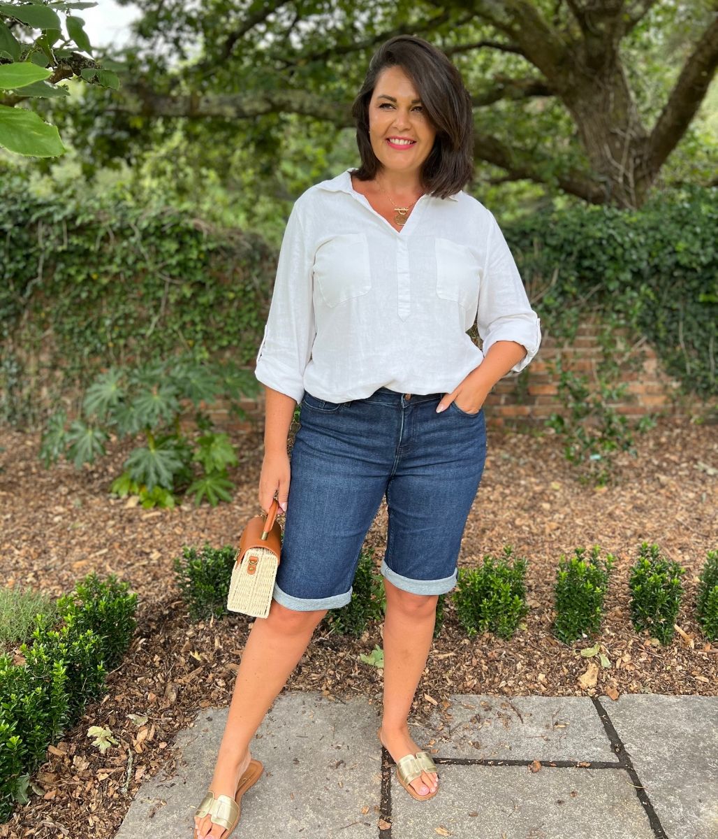 Dark Denim Knee Length Denim Shorts