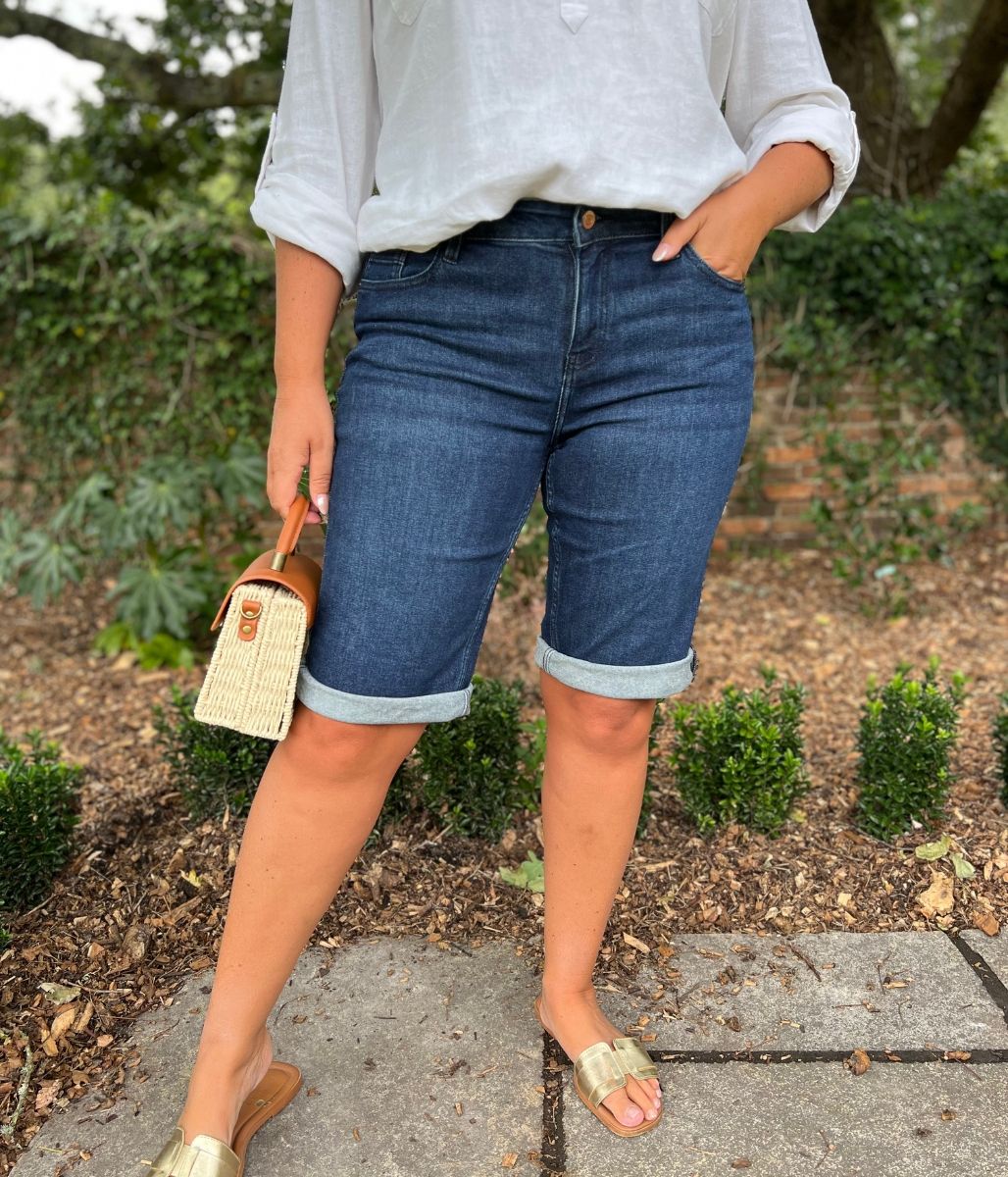 Dark Denim Knee Length Denim Shorts