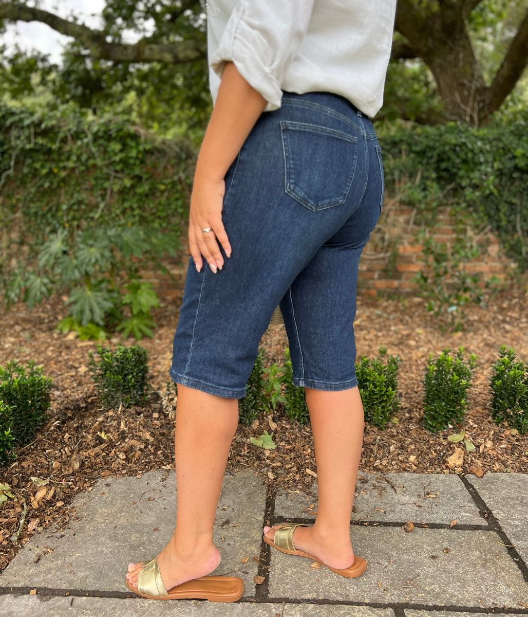 Dark Denim Knee Length Denim Shorts