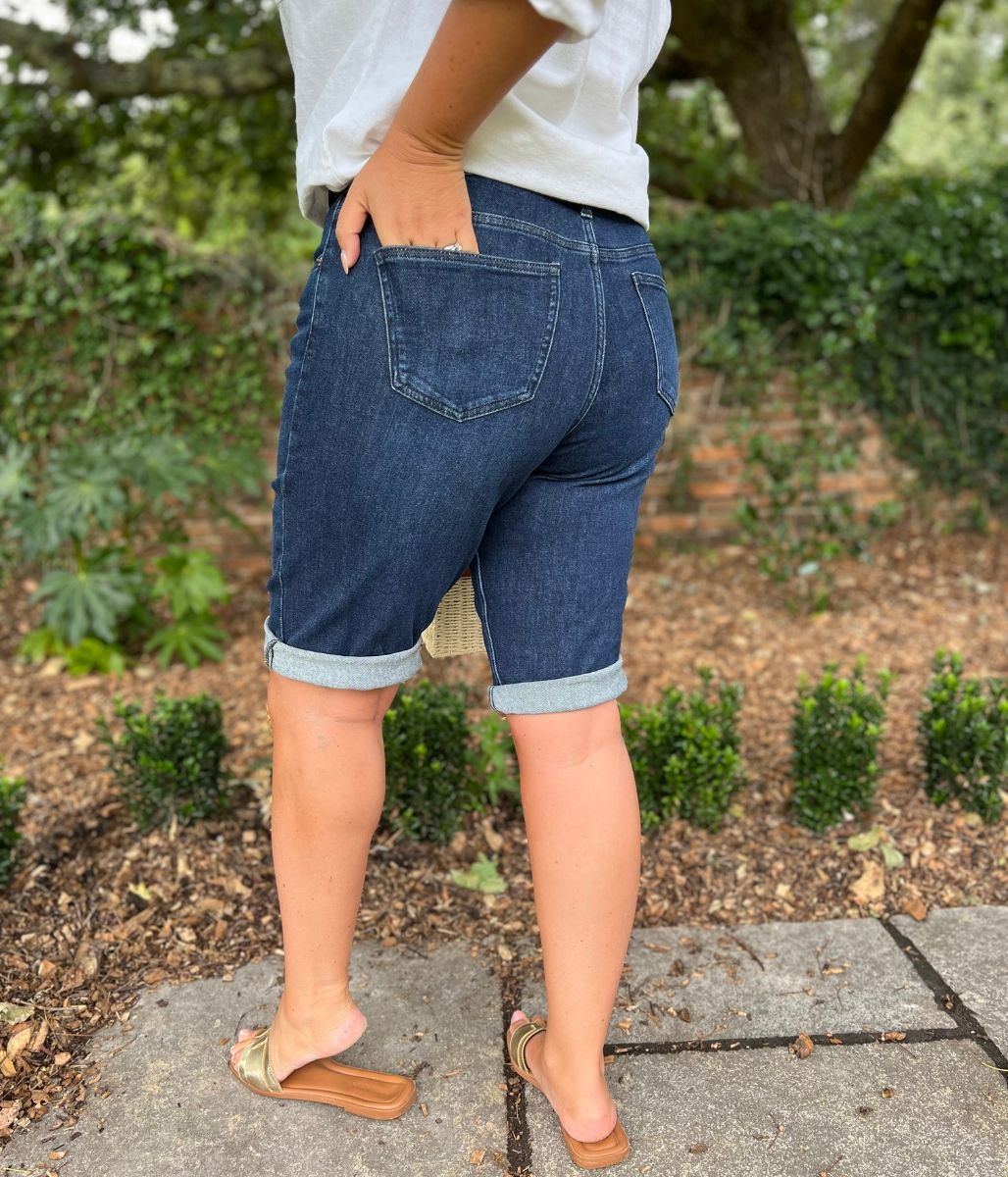 Dark Denim Knee Length Denim Shorts