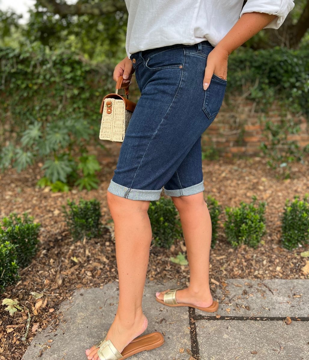 Dark Denim Knee Length Denim Shorts