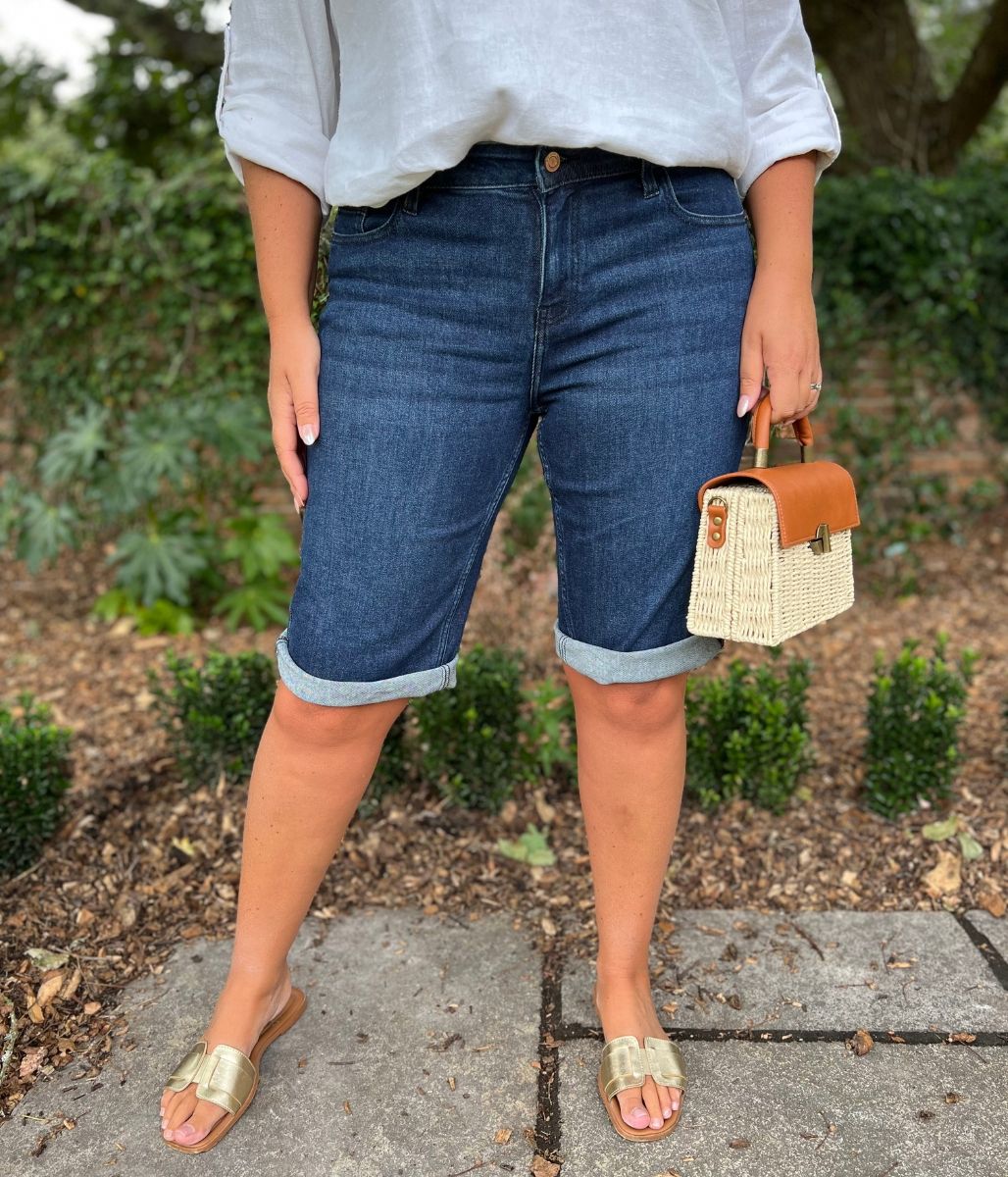 Dark Denim Knee Length Denim Shorts