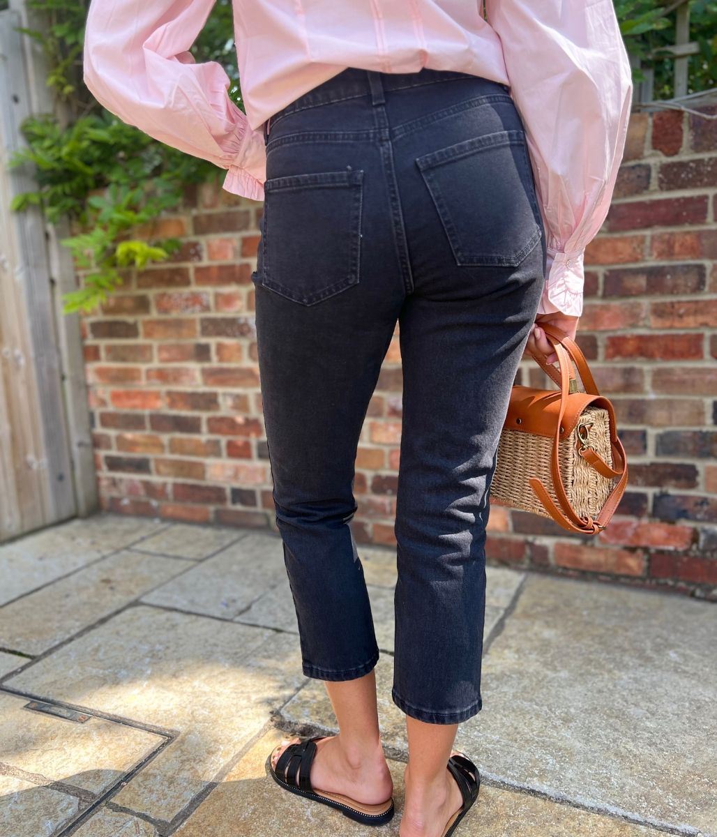 Black Hannah Straight Leg Ankle Grazer Jeans