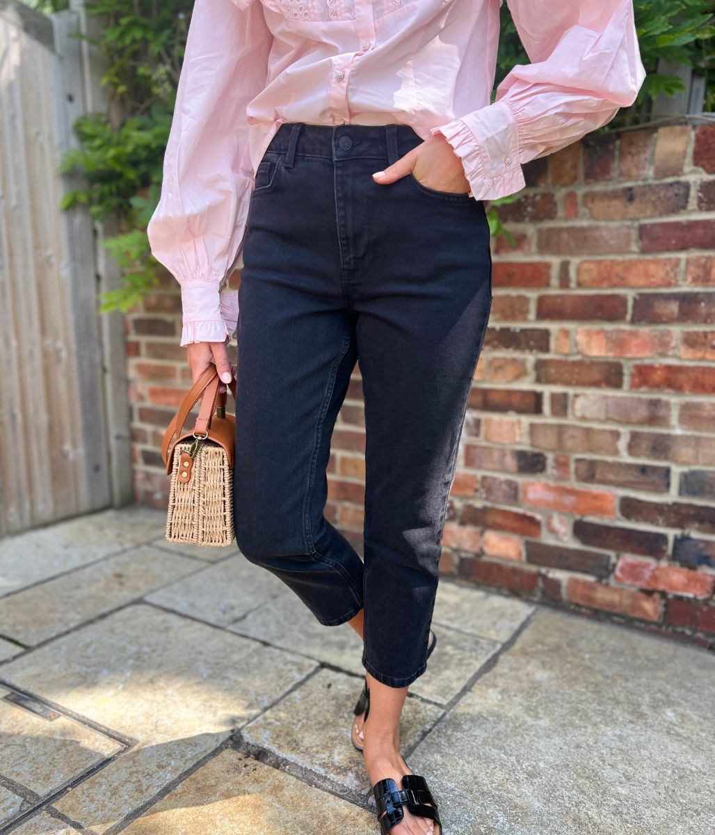 Black Hannah Straight Leg Ankle Grazer Jeans