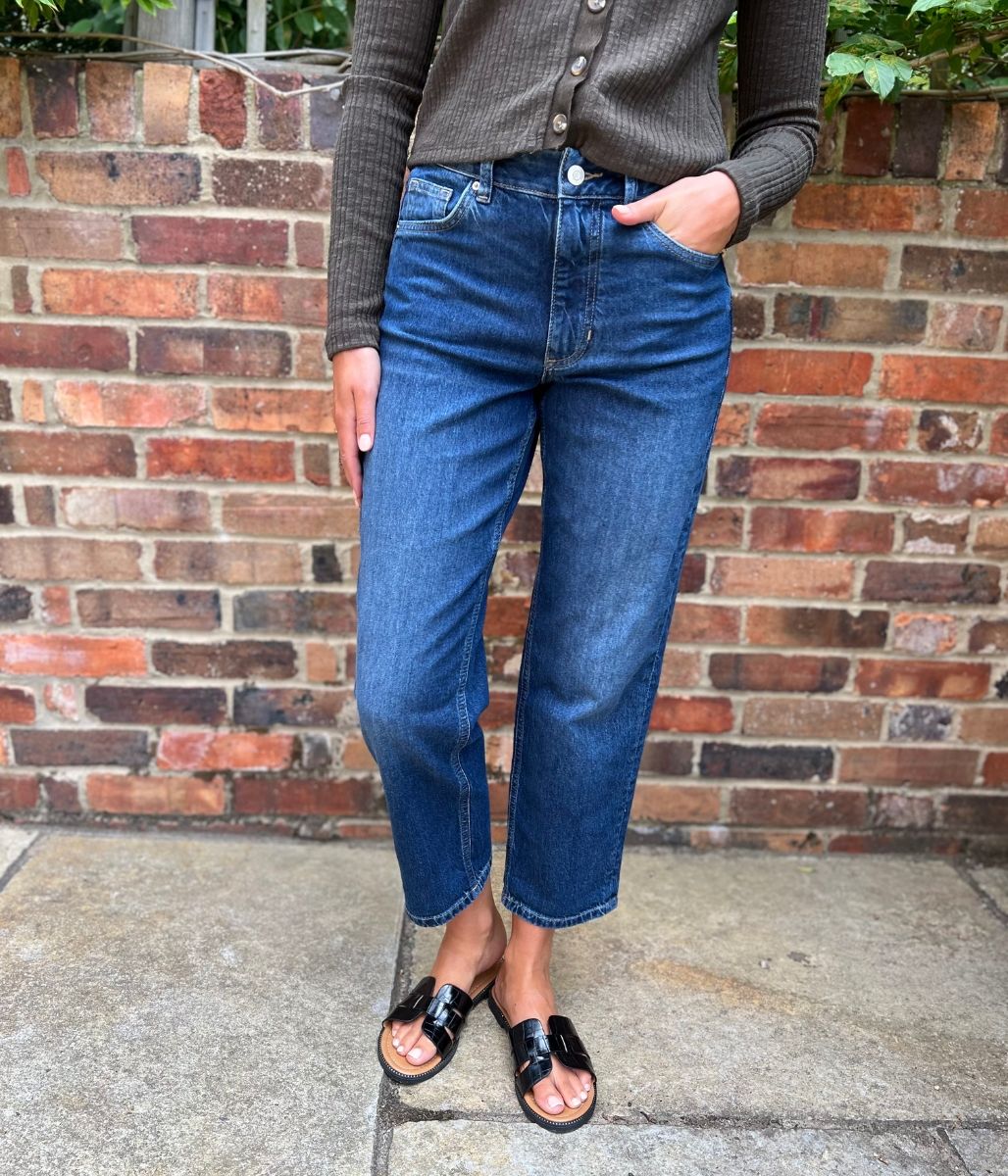 Mid Denim Girlfriend Turn Up Jeans