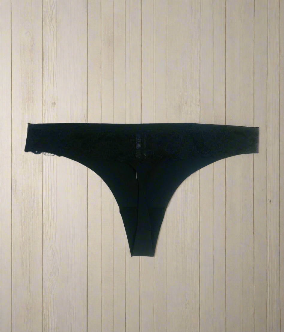 Black Lace Microfibre Thong Briefs