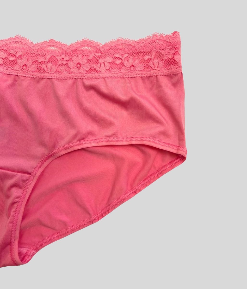 Pink 5 Pack Lace Trim Midi Briefs