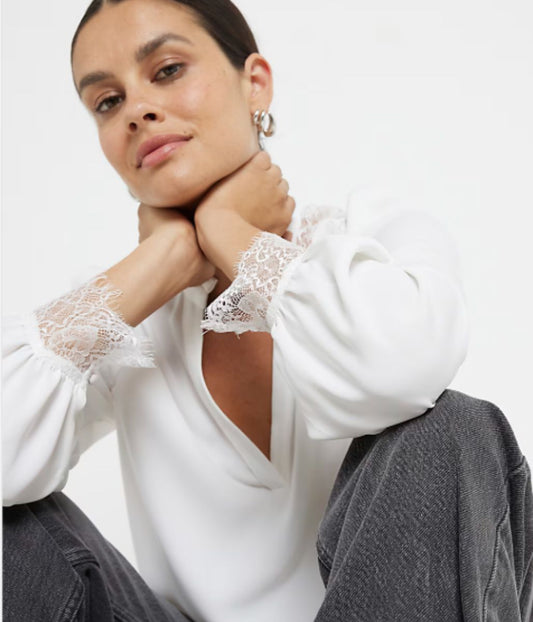 Ivory Lace Trim Blouse