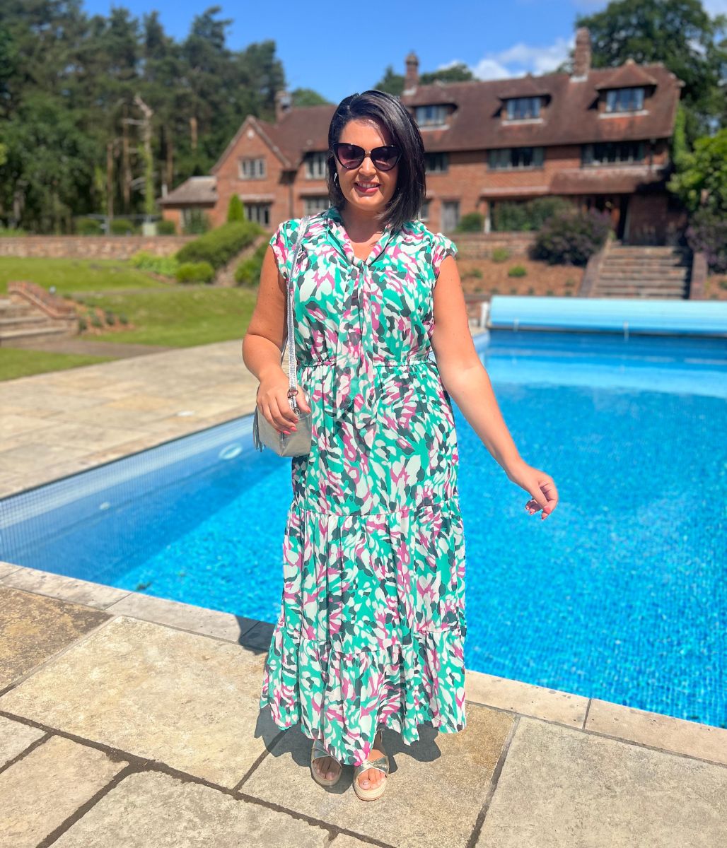 Abstract Tie Neck Maxi Dress