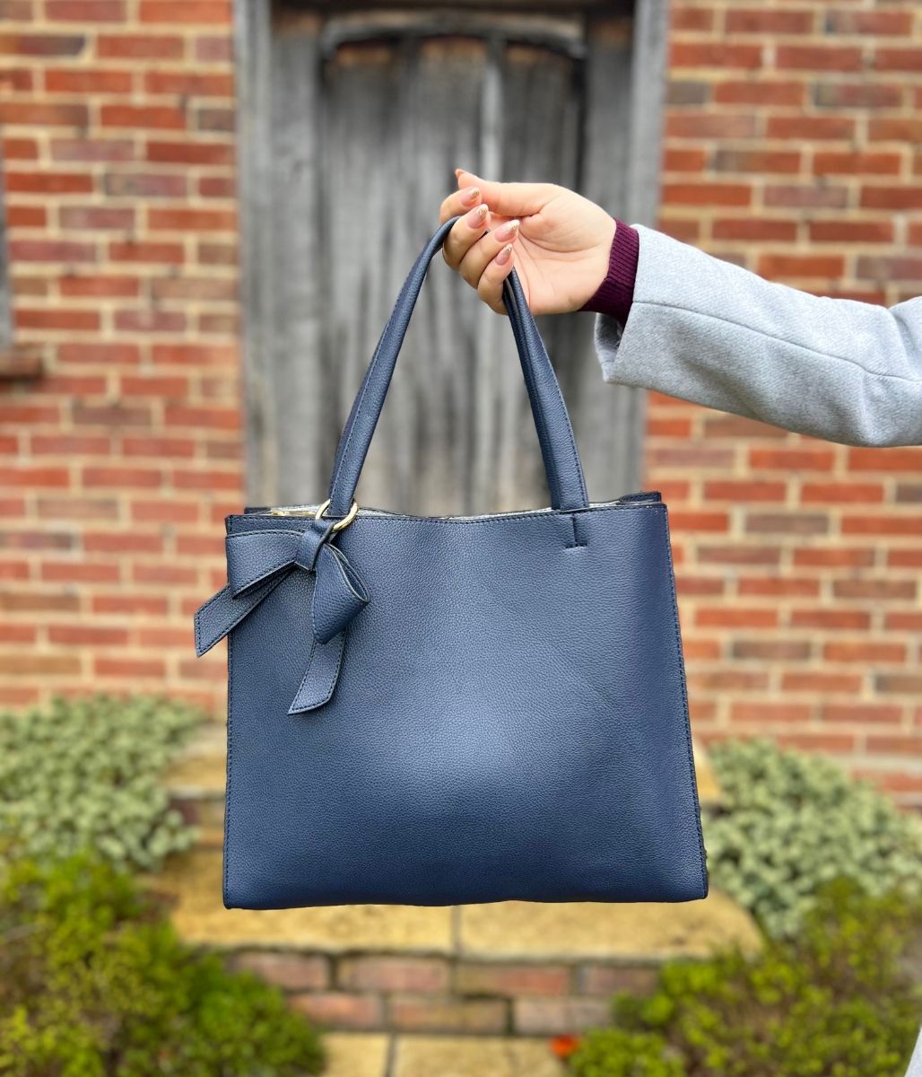 Navy Bow Detail Tote Bag