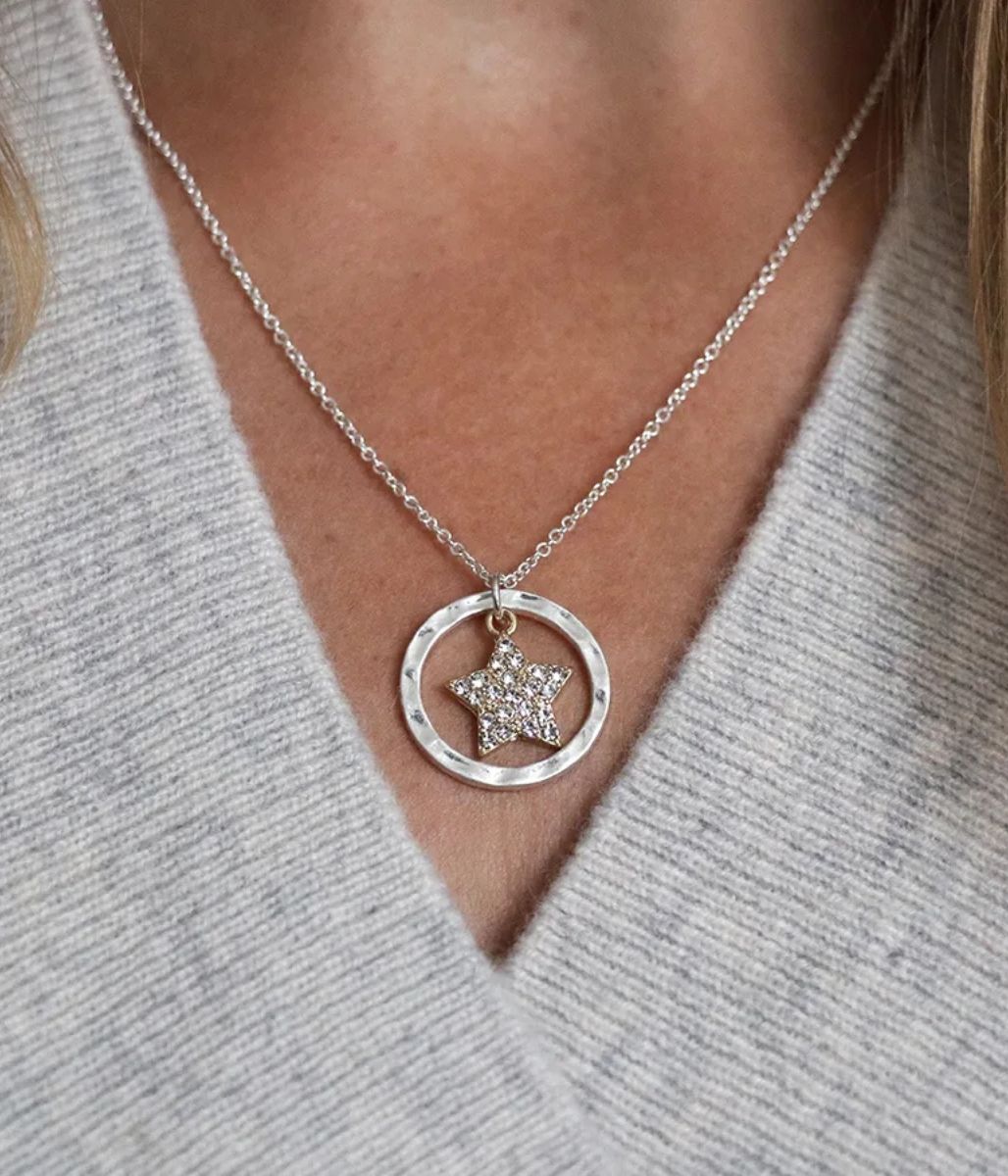 Pom Hammered Hoop Star Necklace