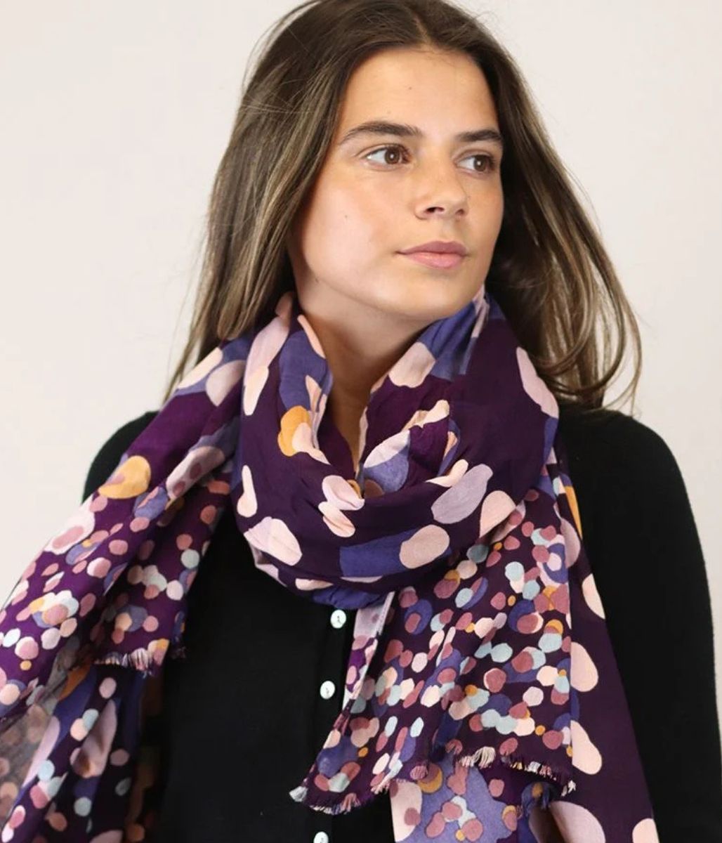 Pom Purple Spot Bamboo Scarf