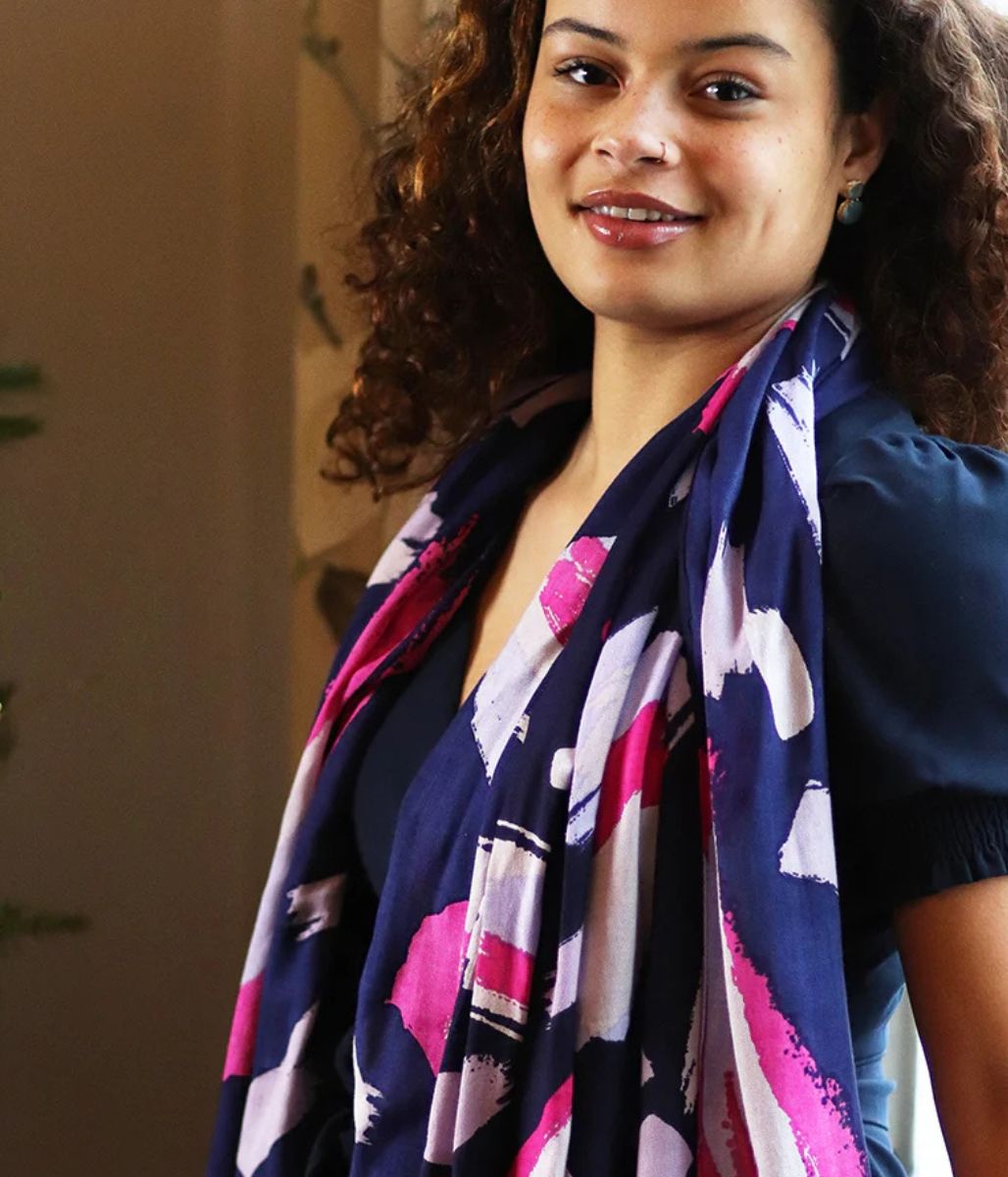 Pom Navy Brushstrokes Scarf