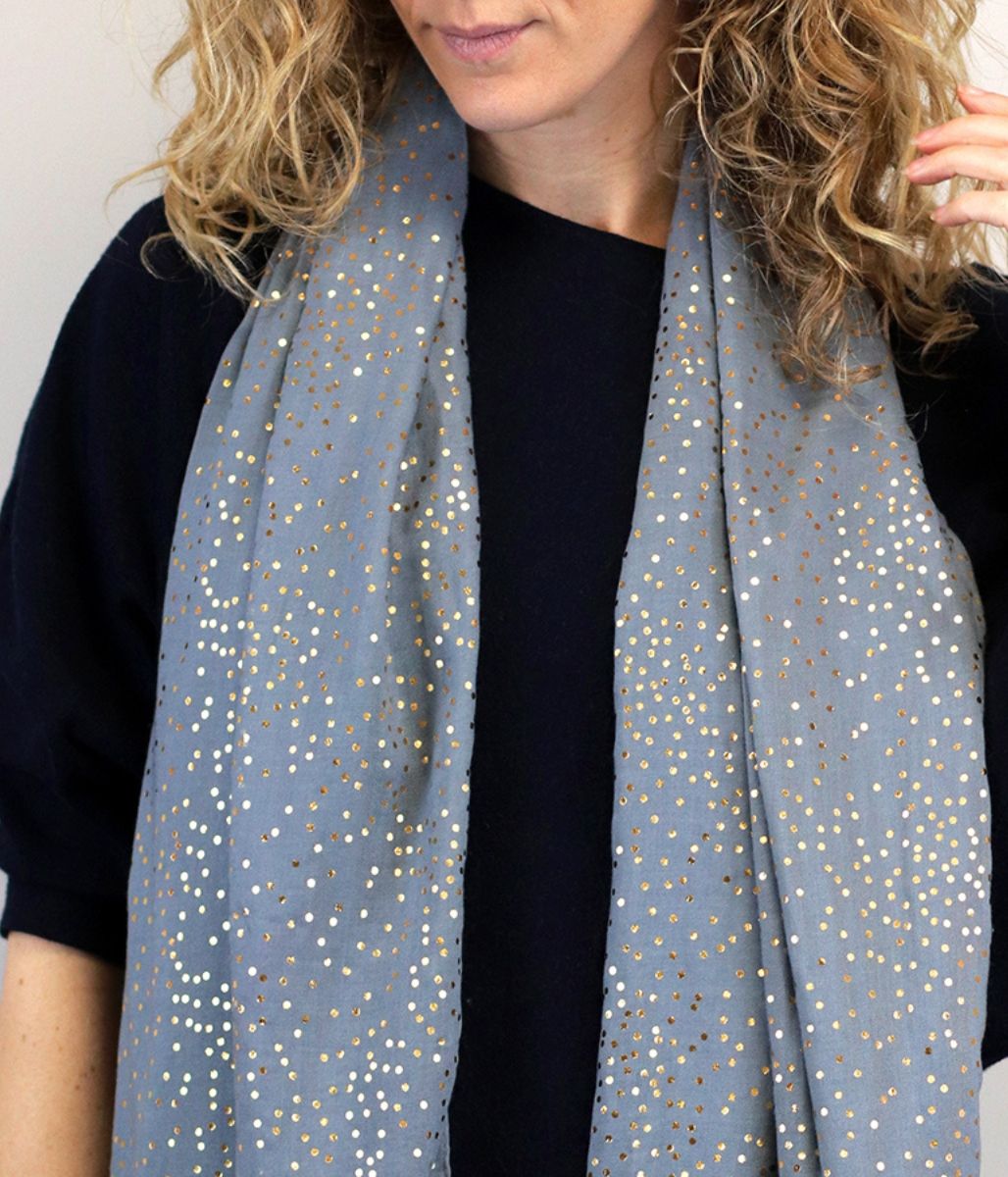 Pom Grey Silver Dot Scarf