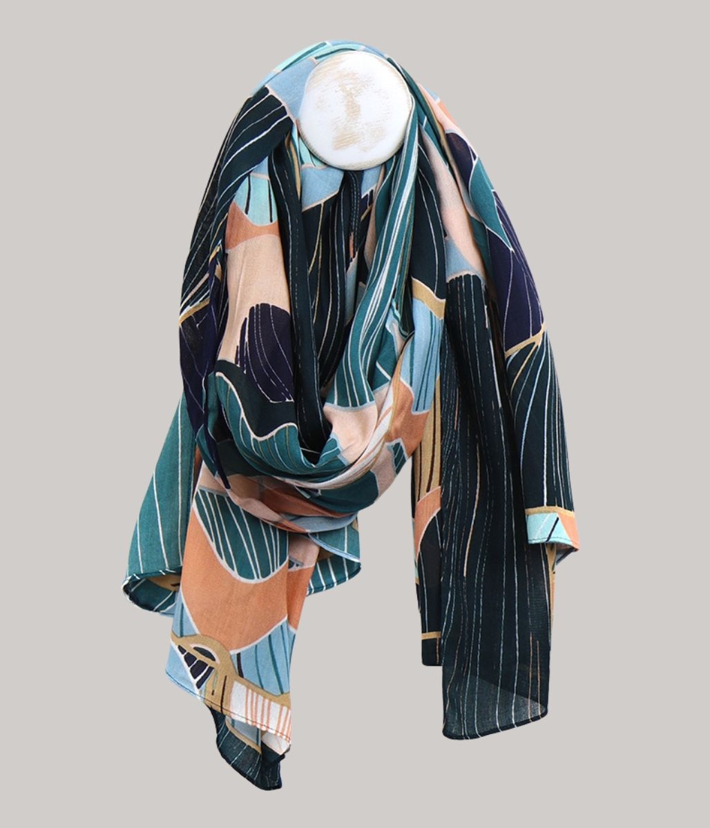 Pom Navy Tropical Bamboo Scarf