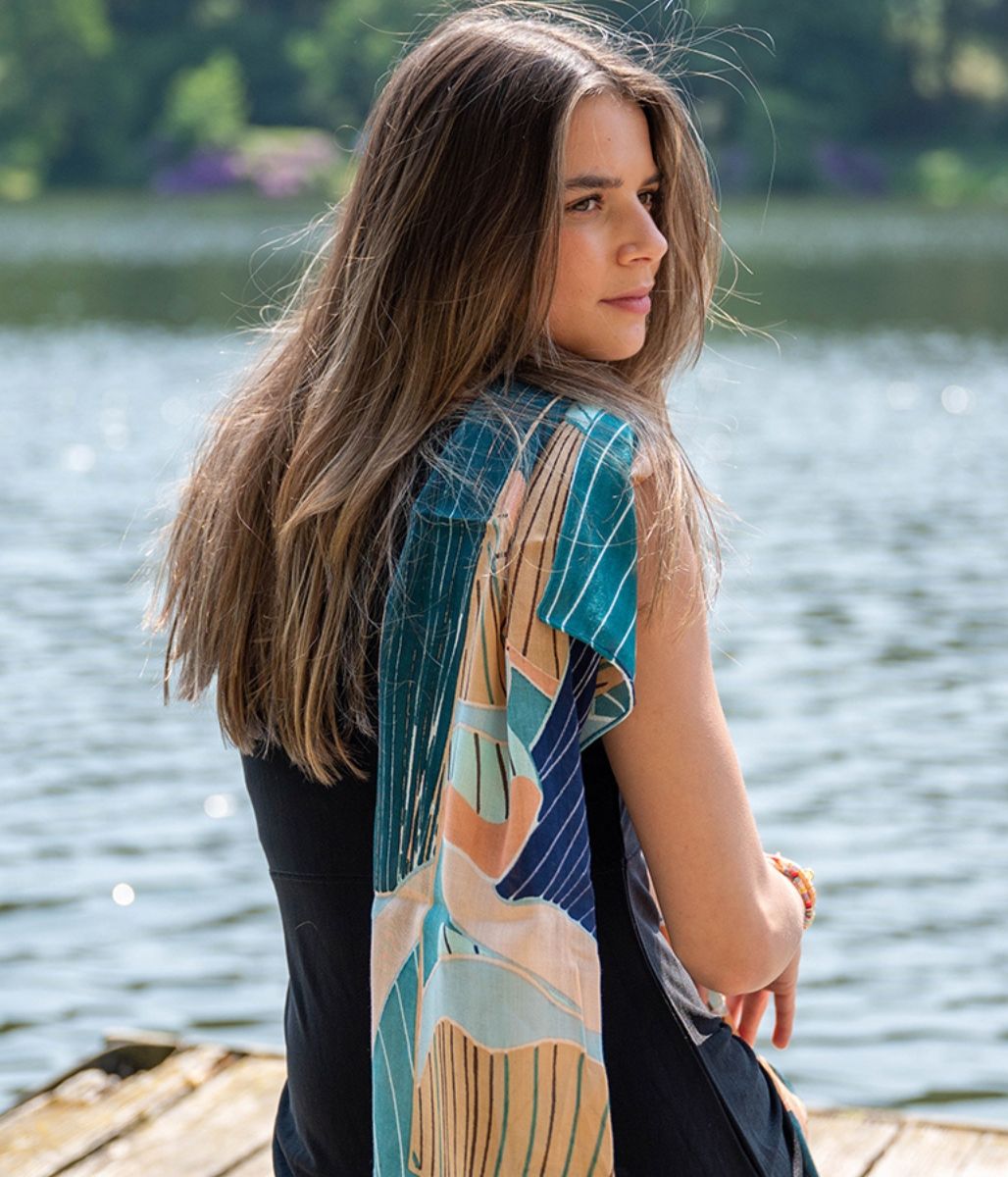 Pom Navy Tropical Bamboo Scarf