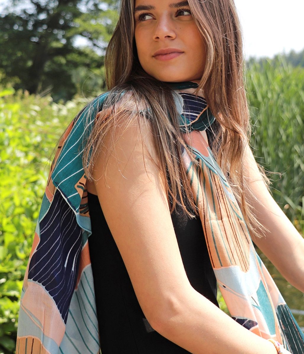 Pom Navy Tropical Bamboo Scarf