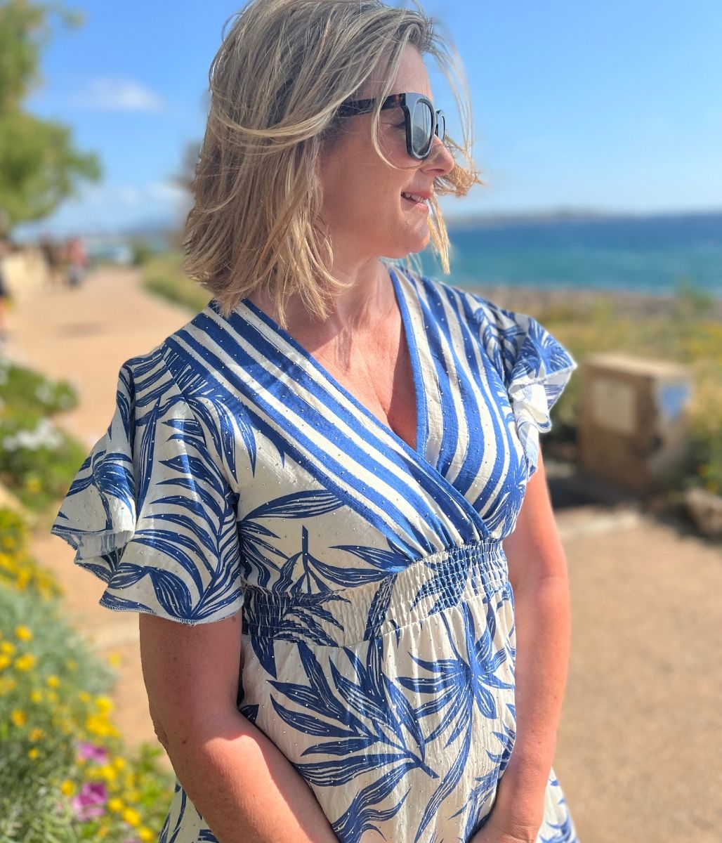 Blue Raya Tropical Print Sundress