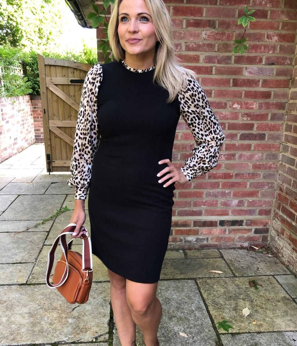 Black Leopard Sleeve Contrast Dress 18 20