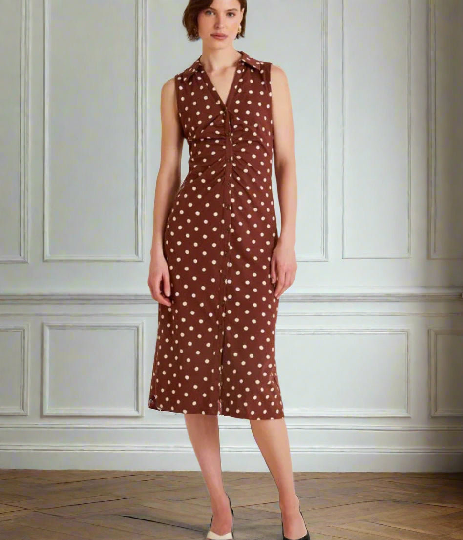 Paris Spot Sleeveless Midi Dress