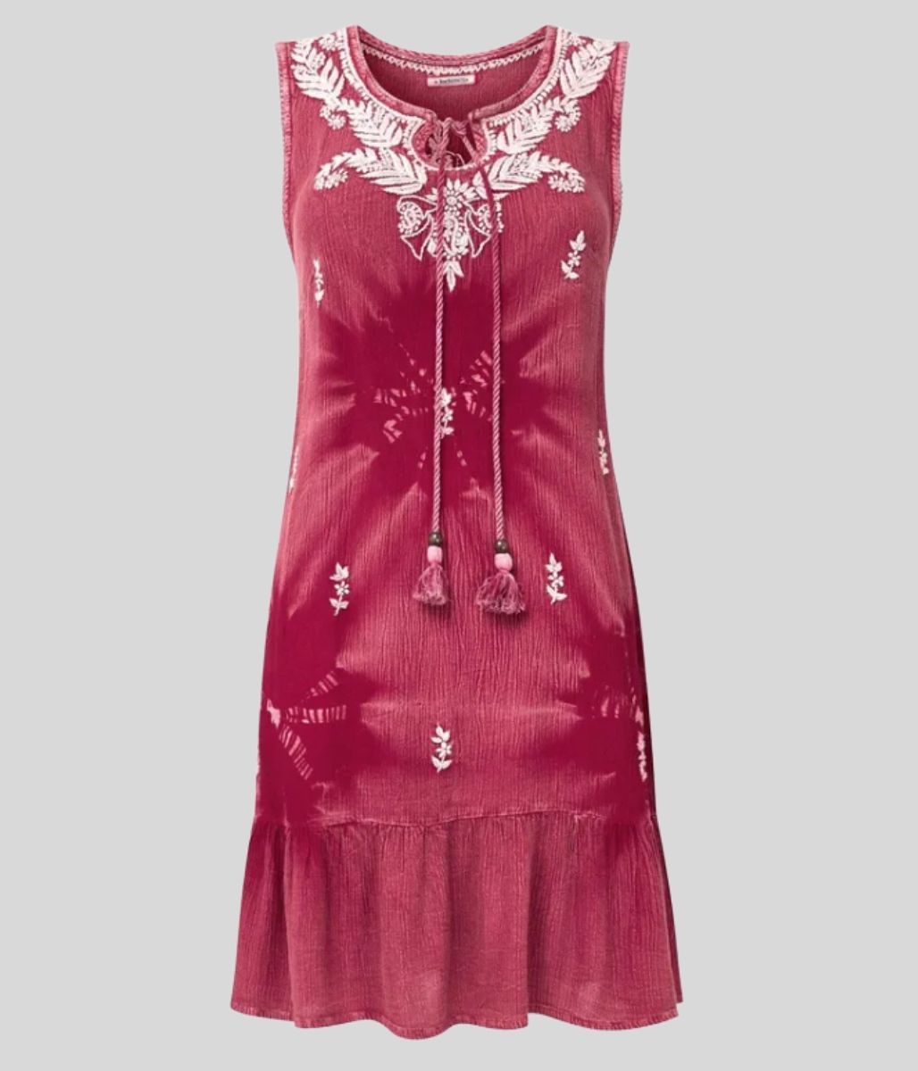 Burgundy Boho Embroidered Tunic Dress