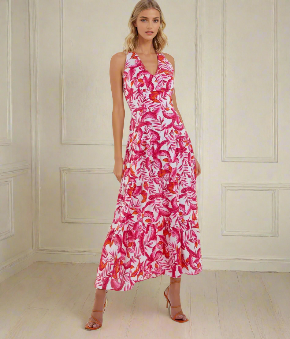 Pink Floral Halterneck Midaxi Sundress