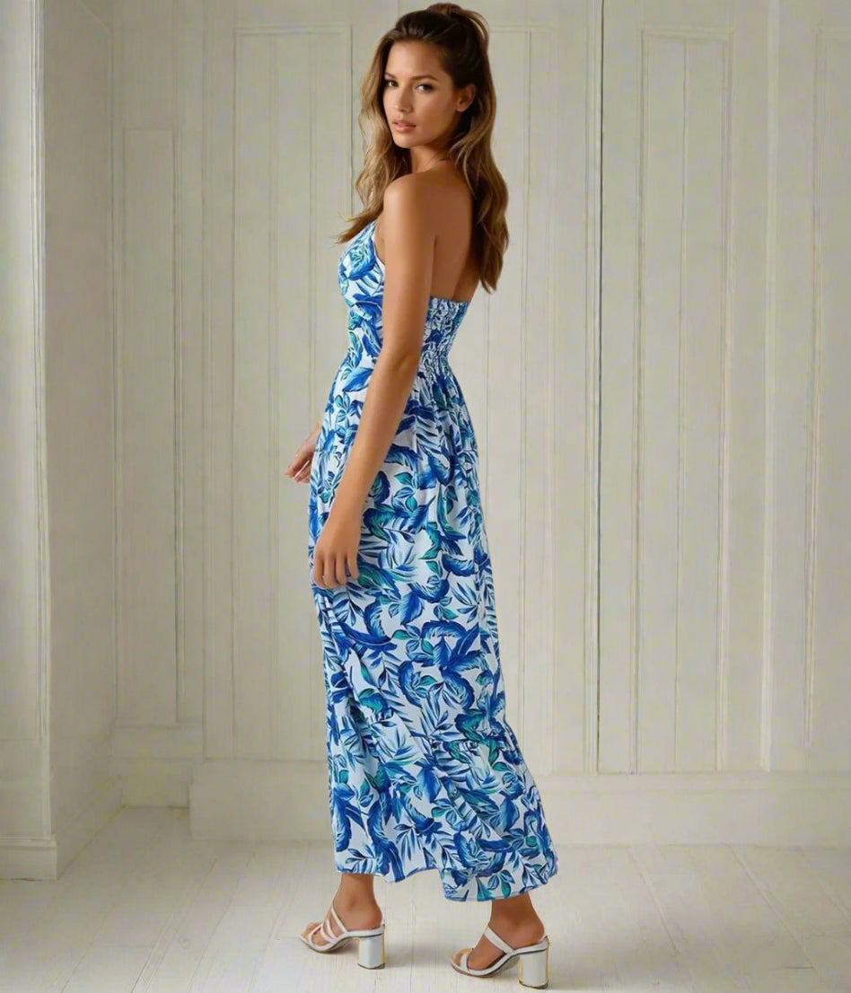 Blue Floral Halterneck Midaxi Sundress