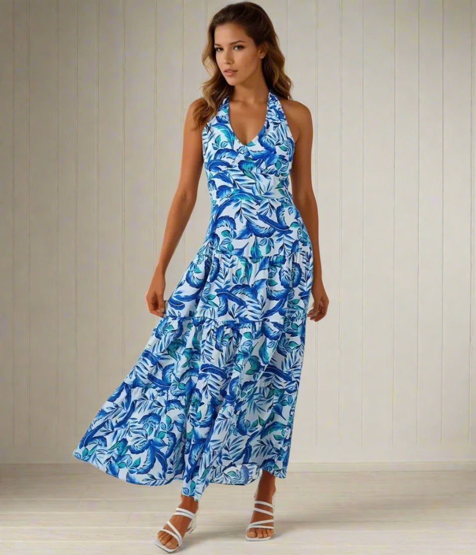 Blue Floral Halterneck Midaxi Sundress