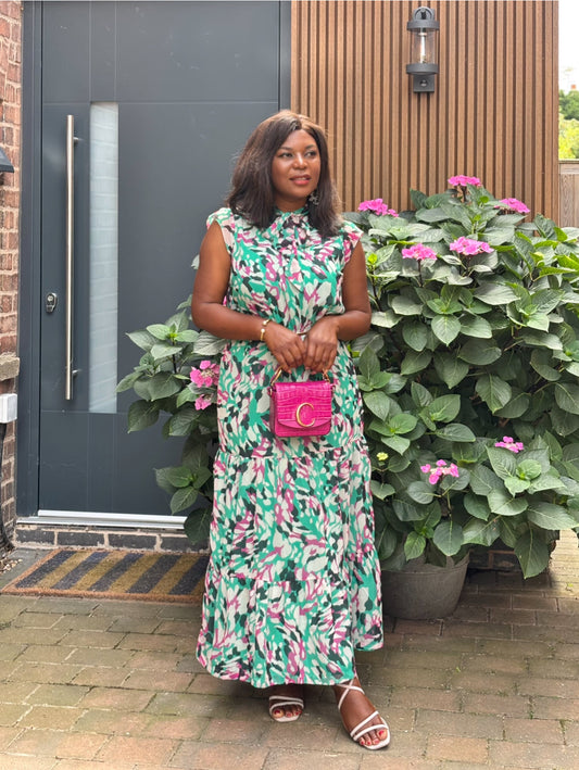 Abstract Tie Neck Maxi Dress