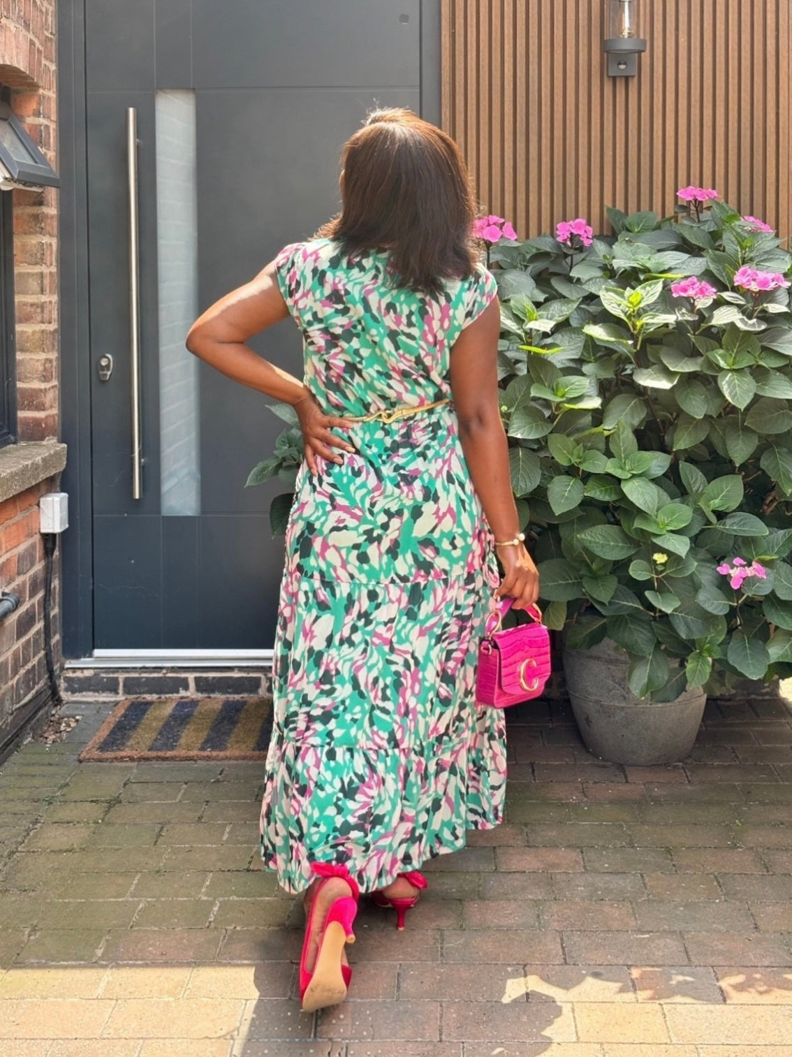 Abstract Tie Neck Maxi Dress